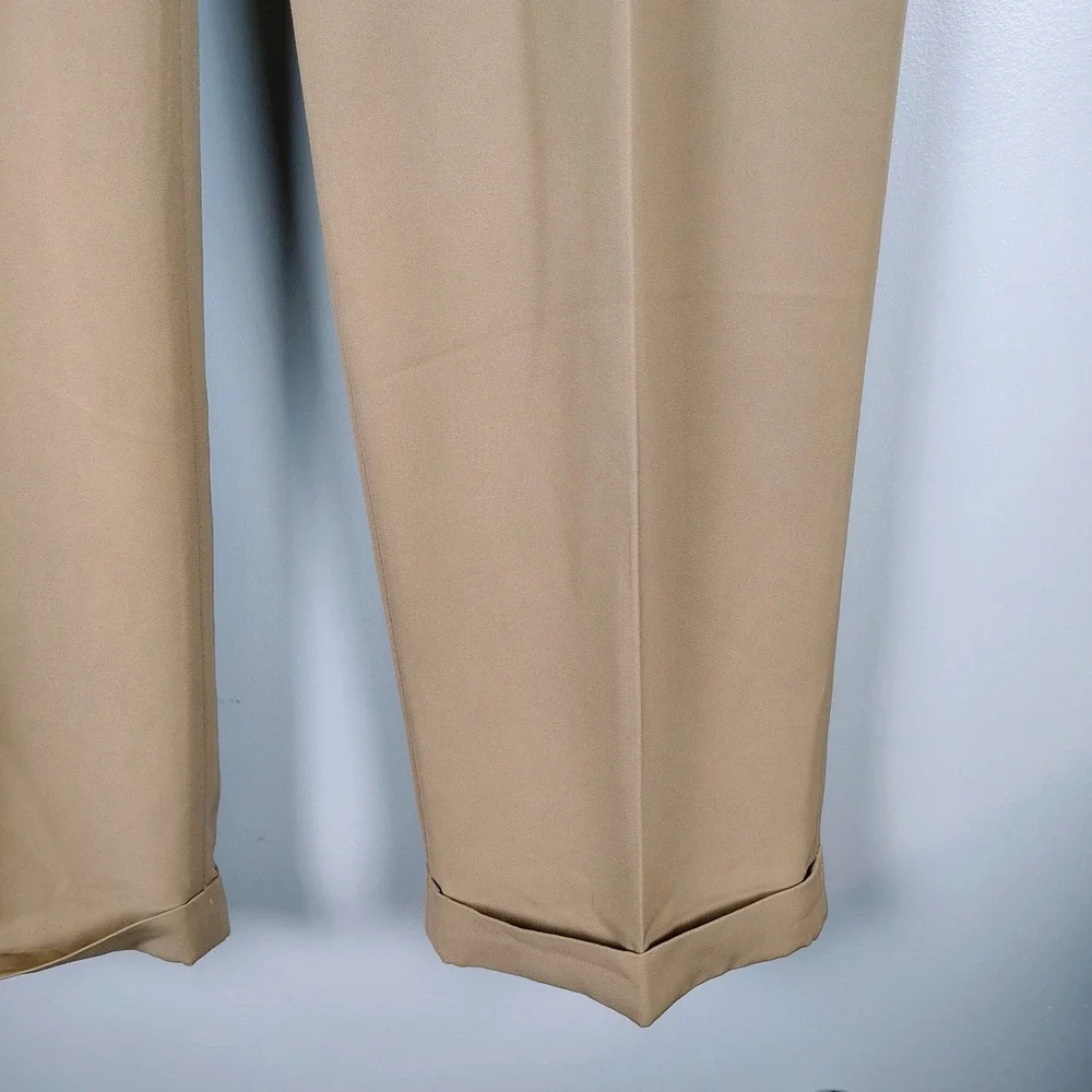 Alan Flusser Mens 38X30 Golf Pleated Cuffed Dress Pants Tan Khaki Preppy Classic